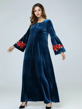 Rudenį, Žiemą Veliūras Melstis Musulmonų Ramadano Abaja Arabų Suknelė O-Kaklo Turkijos Moterų Atsitiktinis Aksomo Maxi Derliaus Elegantiška Suknelė 7413