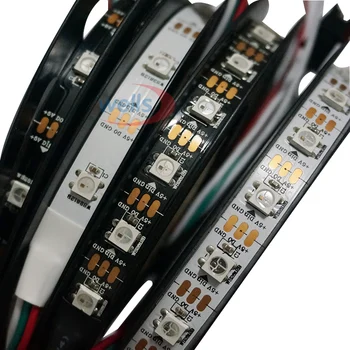 5m/daug WS2812B Smart led pikselių juostelės;DC5V 30/60 taškų/led/m;WS2812 IC;WS2812B/M,IP30/IP65/IP67,Juoda/Balta PCB