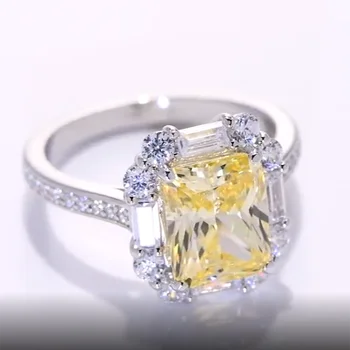 PANSYSEN 925 Sterlingas Sidabro citrinas rašė Imituojamas Moissanite Deimantų Akmuo Sužadėtuvių Žiedą Vestuvių Fine Jewelry Didmeninės