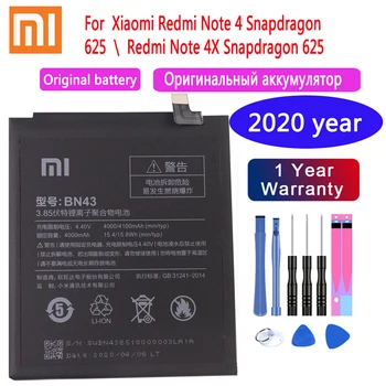 Originalus atsarginis Telefono Baterija 4000mAh BN43 Už Xiaomi Redmi Pastaba 4X / 4 Pastaba pasaulio Snapdragon 625 Telefono Baterija