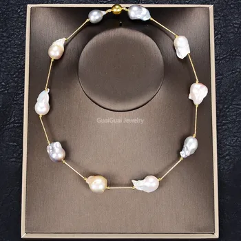 GG Papuošalai 20mm Natūrali Balta Rausva Pilka Granulių Nucleated Keshi Baroko Perlų Vėrinį