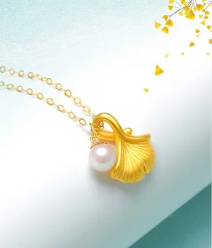 CHUHAN Papuošalai 999, Auksas Klevo lapų formos Pakabukas Karoliai Natūralių perlų Pakabukas 3D Sunku Aukso Meistriškumo 18K Grandinės 925