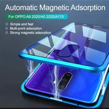 360 Dangtelį Magnetinio Telefono Dėklai KOLEGA Realme 7 7i 6 Pro A52 A72 4G 5G A91 A92 A9 A5 2020 Metalinės dvipusės Grūdintas Stiklas Atveju