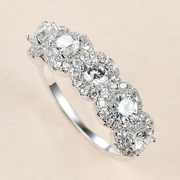 Prabanga Moterų Round Crystal Žiedą, Žavesio Sidabro Spalvos Plonas Vestuviniai Žiedai, Moterų, Prabangos Baltas Cirkonis Akmuo Sužadėtuvių Žiedas