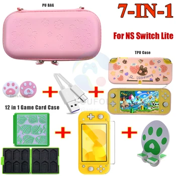 7 in 1 Pink Sakura Saugojimo Krepšys Padengti Apsaugine Atveju Nintendo Įjungti / Perjungti lite Žaidimą Kortelė, Dėžutė Įkrovimo Kabelių Priedai