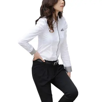 Mados Elegantiškas Moteris Office Lady Oficialų Mygtuką Blusas Marškinėliai Ilgomis Rankovėmis Baltos Viršūnės Palaidinė Tee
