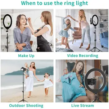Pritemdomi Fotografija Apšvietimo Šviesos diodų (LED) Žiedo Selfie su Trikojis Stovas Profissional Kamera Makiažas Foto Žiedas Lempos 