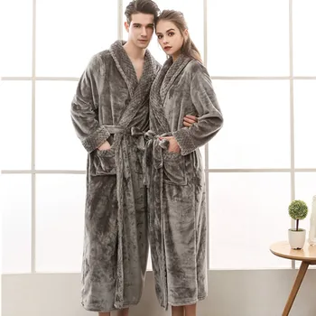 Flanelė Ilgas, Minkštas Sleepwear Mėgėjams Žiemą Šilta Suknelė Kimono Koralų Vilnos Pižamą Moterų Chalatas Seksualus Moteriškas Chalatas Homewear