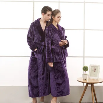 Flanelė Ilgas, Minkštas Sleepwear Mėgėjams Žiemą Šilta Suknelė Kimono Koralų Vilnos Pižamą Moterų Chalatas Seksualus Moteriškas Chalatas Homewear