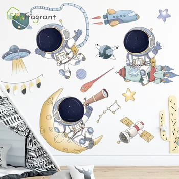 Animacinių filmų kosmosą astronautas sienų lipdukai kūrybos namų sienų dekoras lipnios vaikų kambario apdailos miegamasis fone, sienų dekoras