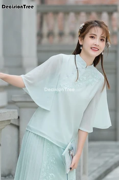 2021 palaidinė kinų stiliaus kostiumas minkštas qipao viršūnes camisa kinija mujer hanfu marškinėliai palaidinė cheongsam šifono palaidinė rytų qipao