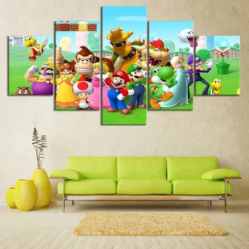 Modulinė Drobės HD Spausdina Nuotraukas, Sienos Menas 5 Vnt Super Mario Žaidimas Pobūdžio Paveikslų Namų Dekoro Plakatai Kambarį Rėmelį