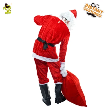 Kalėdų Vyrų Kalėdų Senelio Kostiumas su Ilga Barzda Kalėdos Šalis Fancy Dress Vaidmenį, Žaisti Raudona Suaugusiųjų Kalėdų Senelio Apranga vyrams