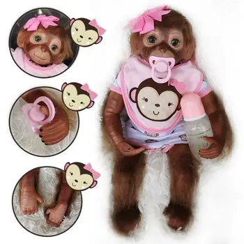 20 Colių Silikono Reborn Baby Monkey Mergaitės Berniukai Rankų Darbo Atgimsta Beždžionė Minkšto Silikono Vinilo Lankstus Kolekcines, Meno Lėlės