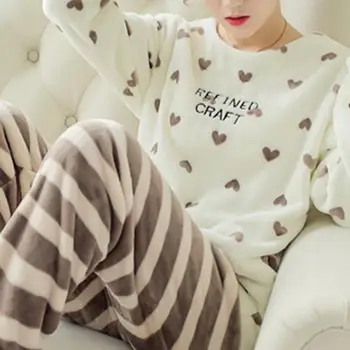 ZITY 2020 m. Žiemos Pajama Moterų korėjos Sleepwear Mielas Animacinių filmų Flanelė Pižama Nustatyti Aksomo Šiltas Pijama Apvalios Kaklo Pyjama