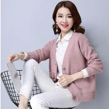 2020 naujas megztas megztinis švarkas moterims ilgomis rankovėmis megztinis kišenėje paprasta, plius dydis mados moterų megztinis