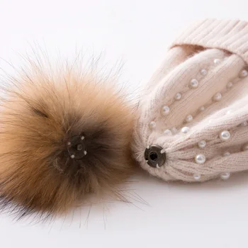 VIANOSI Mados Storio Žiemos Skrybėlės Moterims Fox Fur Pompom Kepurės Prabangių Perlų Vilnos Šiltas Beanies Moterų