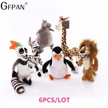 GFPAN 6pcs/set Super Kokybės Didmeninės Madagaskaras Pliušiniai Žaislai Liūtas Zebra Žirafa, Beždžionė Pingvinas Hippo Šalis Dovanas Vaikams Berniukams