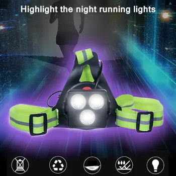 Vaikščioti Naktį Bėgiojimas Krūtinės Lempos Vandeniui Lauko Sporto Šviesų LED Naktį Veikia Žibintuvėlis Įspėjamieji Žibintai USB Mokestis