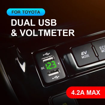 12V 24V Automobilio Dual Usb Įkroviklis Greitai Įkrauti 4.2 A Auto Adapteris Lizdai Įtampos Ekranas Toyota Corolla Hilux