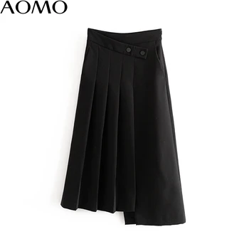AOMO mados moterų plisuotas juodos midi sijonas faldas mujer derliaus pusėje užtrauktukas office ponios elegantiškas prašmatnus vidurio blauzdos sijonai 6A168A