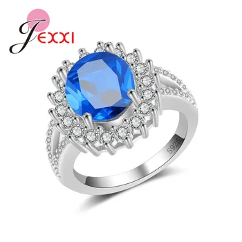 Žavinga Tamsiai Mėlynas Dizainas Apvalus Akmuo Žiedai 925 Sterlingas Sidabro Kubinis Cirkonis Moterims, Moteriška Gana Vestuvių Priedai