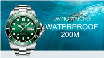 LOREO Šviesos Automatinis Mechaninis laikrodis Vyrams Karinės 200m Vandeniui Vyrai Laikrodžiai Sapphire Kristalas Laikrodis erkek kol saati 2019