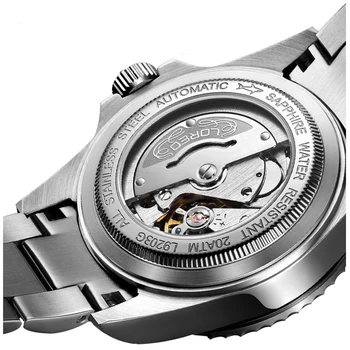 LOREO Šviesos Automatinis Mechaninis laikrodis Vyrams Karinės 200m Vandeniui Vyrai Laikrodžiai Sapphire Kristalas Laikrodis erkek kol saati 2019
