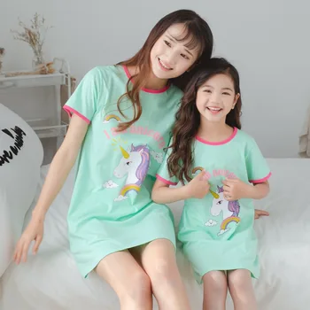 Motina Vaikai Vienaragis Pižama Mama ir Dukra Suknelė Šeimos derinti Drabužius Homewear Baby Girls Cartoon Sleepwear Vasaros Suknelės