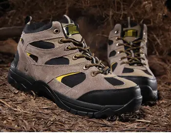 Lauko vaikščiojimo batai mens natūralios odos Anti-susidūrimo plieno toe galvos trekas batai Antistatikas medžioklė darbo batai vyrams 등산화