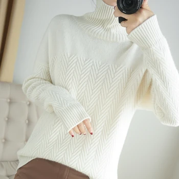 žiemos naujas vilnos megztinis moterų golfo megztinis megztinis prarasti tingus ilgomis rankovėmis lašas pečių kašmyro megztinių, žemiausią marškinėliai