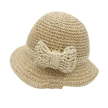 Vasarą Kūdikis Merginos Lankas Vaikų Kvėpuojantis Skrybėlę Šiaudų Skrybėlę Vaikai Paplūdimio Kepurė