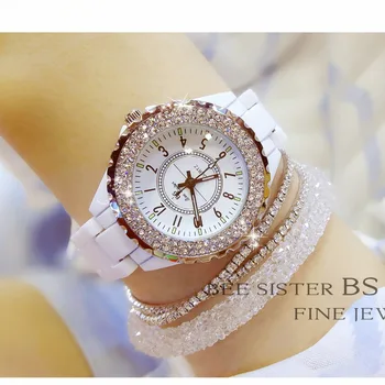 2019 Naujas Prabangus Moterų Laikrodžiai Baltos Keramikos Diamond Ponios Moterų Žiūrėti Dovana Relogios Femininos Mados Kvarcinis Laikrodis Laikrodis