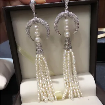 Karšto parduoti Europos, Amerikos stilių, natūralios baltos spalvos gėlavandenių perlų micro apdaila cirkonis aksesuarai, auskarai, papuošalų mados