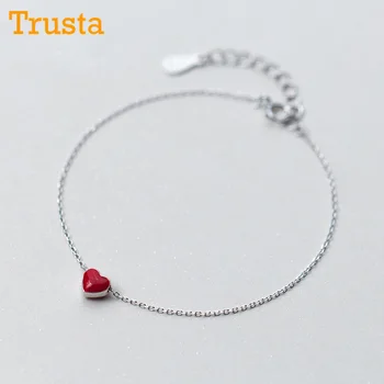 Trustdavis autentiški minimalistinio 925 Sterlingas Sidabro Mados Myliu Raudoną Širdį, Apyrankės Moterims Vestuvių Fine Jewelry DS309