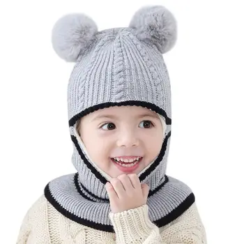 Naujas Baby Bamblys Žiemą Šiltas Beždžionė Beanie Skrybėlių Earflap Megzti Dangtelis Mergaitė, Berniukas, Vaikams, Vaikų ausų mezgimo kepurė