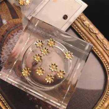 10vnt/daug 3D tikro aukso Žiedai Metalo Pearl nagų dailės papuošalai nagai priedai nagų prekių nagai meno Nagų papuošalai Pakabukai