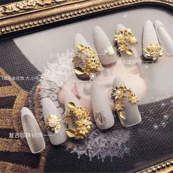 10vnt/daug 3D tikro aukso Žiedai Metalo Pearl nagų dailės papuošalai nagai priedai nagų prekių nagai meno Nagų papuošalai Pakabukai