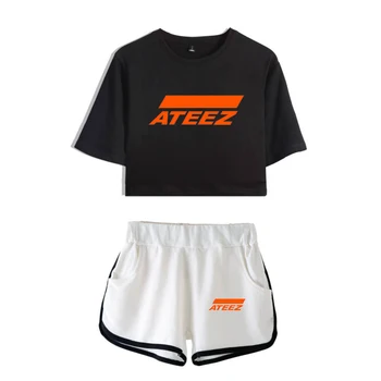 ATEEZ 2019 nauja dviejų dalių komplektas atsitiktinis seksualus bamba tshit šortai Harajuku streetwear sporto drabužių rinkiniai Vasaros Rinkiniai XS-2XL