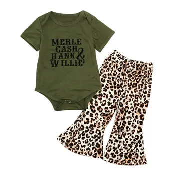 Vaikams Kūdikių Mergaičių Drabužius trumpomis Rankovėmis T-Shirt Viršūnes Romper Leopardas Spausdinti Kelnes 2vnt Rinkiniai