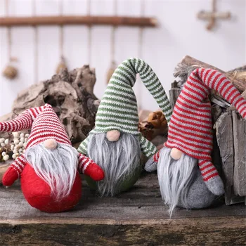 Karšto Pardavimo Mielas Ornamentu Beveidis Lėlė su Ilga Barzda Dryžuotas Skrybėlę Kalėdų Gnome Ornamentu Žaislai Dekoracijos