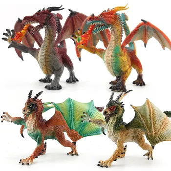Vakarų Drakonas Tris vadovauja Dragon Dinozaurų Modelis Žaislas Geriausia Kalėdų, gimtadienio Dovana Vaikams, Vaikams, žaislai, Paveikslas Kolektyvinio Žaislai
