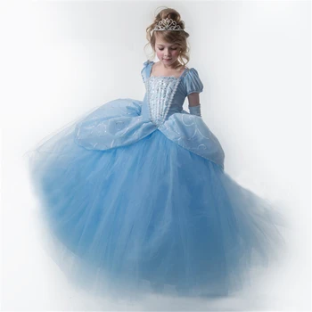 Merginos Mėlynas Kamuolys Suknelė Naują Filmą Princesė Cosplay Elsa Kostiumas Fairy Tail Mėlyna Vaikų Vestuves Elegantiškas Vien Prom Dresses