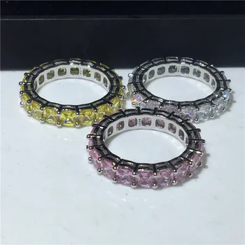 Amžinybės Pagalvėlių iškirpti 4mm Lab Topazas, deimantas žiedas 925 Sterlingas Sidabro Dalyvavimas Vestuvių Juostoje Žiedai, moterų, vyrų, Šaliai, Papuošalai