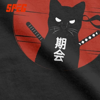 Samurajus Katė Vyrų T Shirts Ninja Japonų Stiliaus Laisvalaikio Tees Trumpas Rankovės Crewneck Marškinėliai Medvilnė, 4XL 5XL Dovanų Idėja Viršūnės