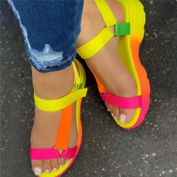 Vasaros Sandalai Moteriški batai didelio dydžio, Minkštas multi spalvos sandalai Beach Pleišto Kulkšnies Platforma Batai Ponios, Mergaitės sandalai moterims