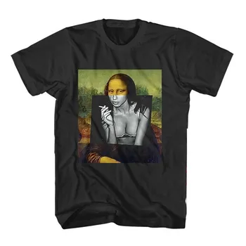 Banksy Renesanso Mona Lisa Gatvės Menininkas T-shirt Vyrai Medvilnės, trumpomis Rankovėmis Marškinėlius Juokingi Marškinėliai, Harajuku