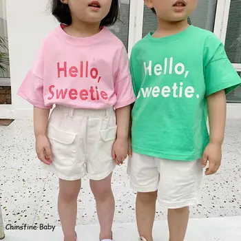 2020 metų vasaros naują korėjos vaikų saldainiukas trijų spalvų marškinėlius pagrindinės veiklos pajėgumai ir berniukams, ir mergaitėms