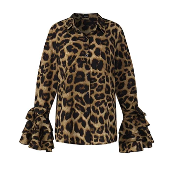 Leopardas Spausdinti Palaidinė Tunika Vintage Spausdinti Viršūnes Atsitiktinis Palaidų Office Ponios Marškinėliai 2021 VONDA Moteriška Tunika, Plius Dydis S-5XL Blusas
