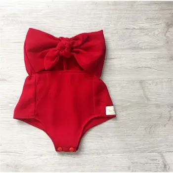 Bamblys Kūdikiui Baby Girl Off Peties Raudona Bowknot Bodysuit Jumpsuit Rinkinys